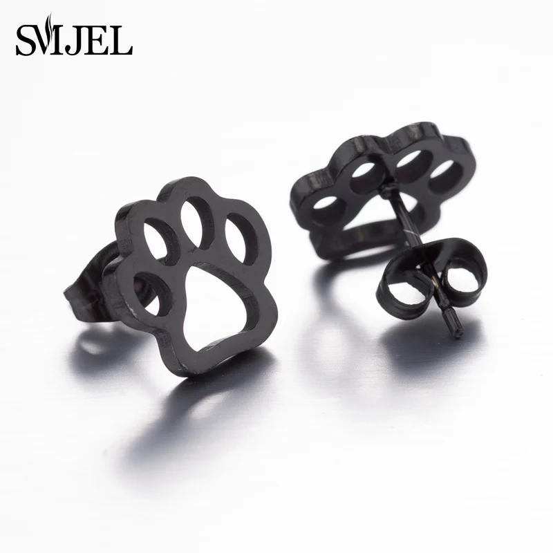 New Small Stainless Steel Earrings for Women Girls Black Animal Dog Paw Earrings Bee Cat Snake Hedgehog Piercing Jewelry Gifts