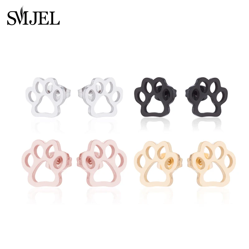 New Small Stainless Steel Earrings for Women Girls Black Animal Dog Paw Earrings Bee Cat Snake Hedgehog Piercing Jewelry Gifts