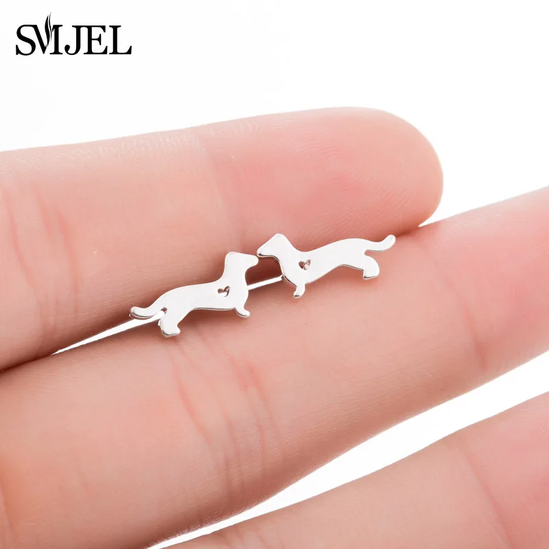 New Small Stainless Steel Earrings for Women Girls Black Animal Dog Paw Earrings Bee Cat Snake Hedgehog Piercing Jewelry Gifts