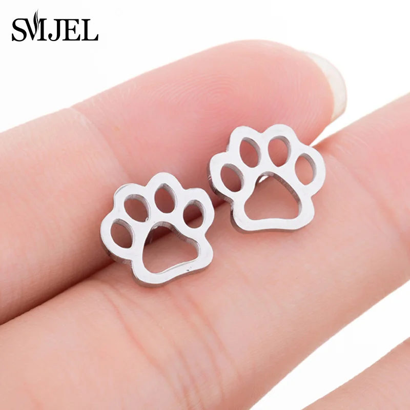 New Small Stainless Steel Earrings for Women Girls Black Animal Dog Paw Earrings Bee Cat Snake Hedgehog Piercing Jewelry Gifts