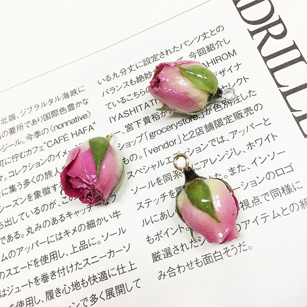 2 PCs Handmade Resin Jewelry Real Flower Charms Petaline Pendants Real Rose Petal Charm For DIY Earring Jewelry Finding Making
