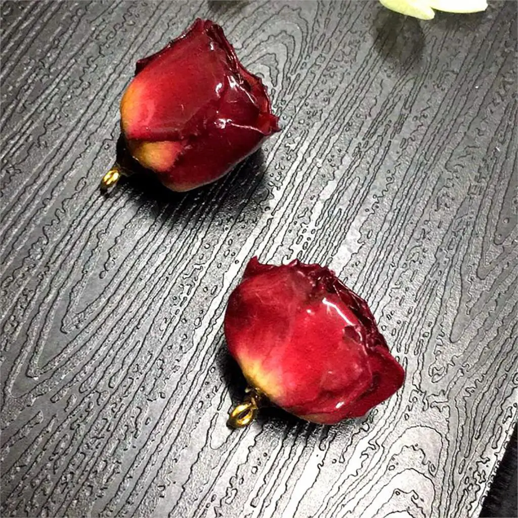 2 PCs Handmade Resin Jewelry Real Flower Charms Petaline Pendants Real Rose Petal Charm For DIY Earring Jewelry Finding Making