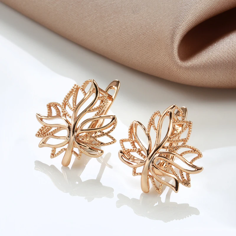 Kinel Hot Fashion Glossy Dangle Earrings 585 Rose Gold Simple Leaf Earrings For Women High Quality Daily Fine Jewelry