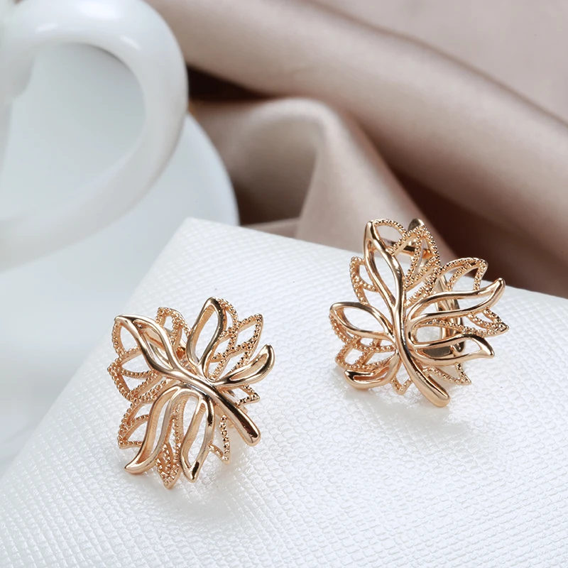 Kinel Hot Fashion Glossy Dangle Earrings 585 Rose Gold Simple Leaf Earrings For Women High Quality Daily Fine Jewelry