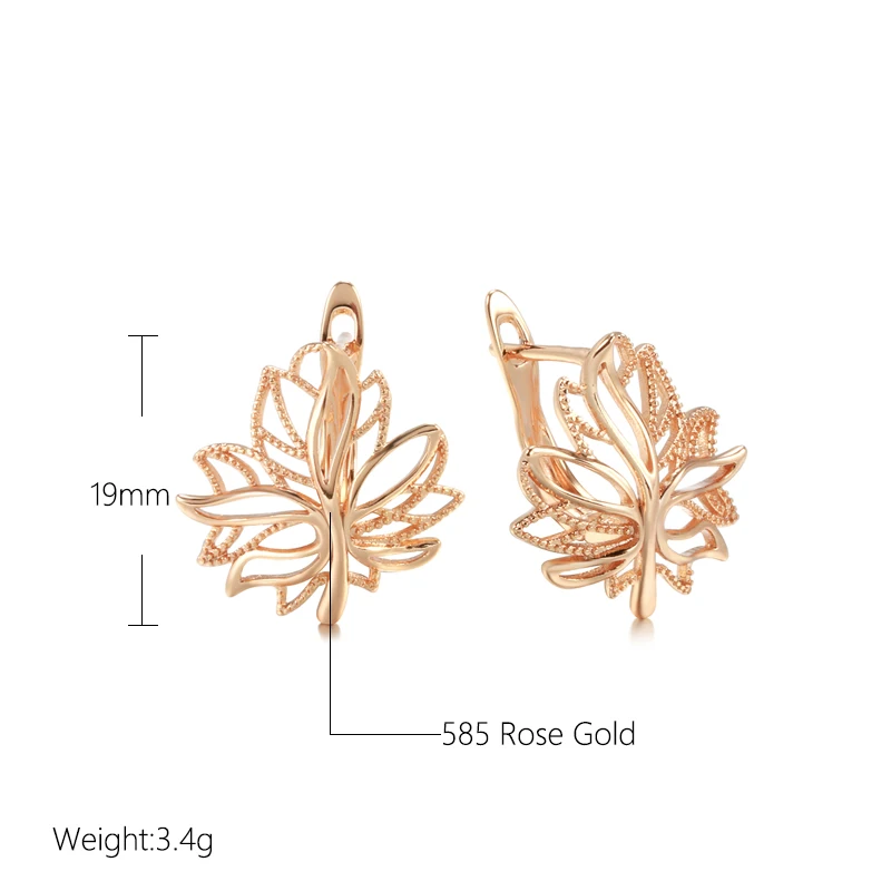 Kinel Hot Fashion Glossy Dangle Earrings 585 Rose Gold Simple Leaf Earrings For Women High Quality Daily Fine Jewelry