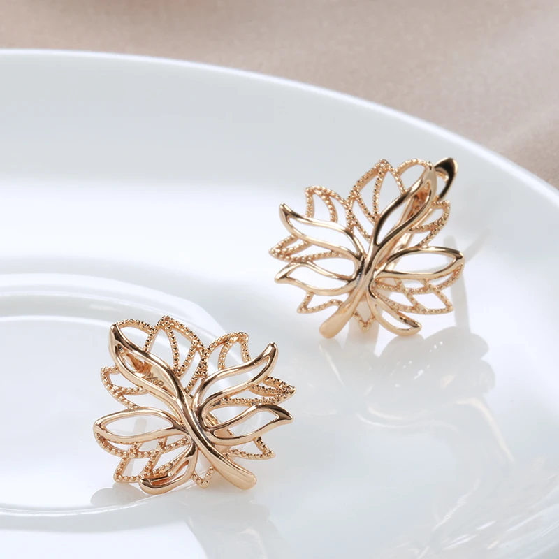 Kinel Hot Fashion Glossy Dangle Earrings 585 Rose Gold Simple Leaf Earrings For Women High Quality Daily Fine Jewelry