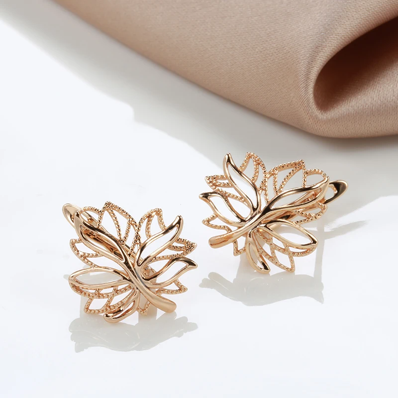 Kinel Hot Fashion Glossy Dangle Earrings 585 Rose Gold Simple Leaf Earrings For Women High Quality Daily Fine Jewelry