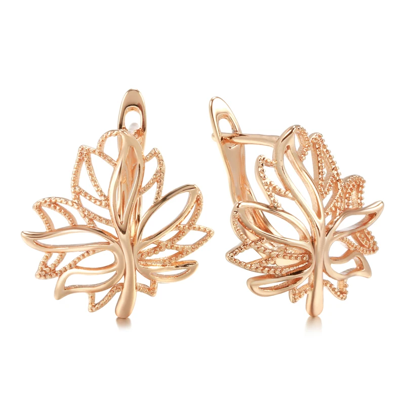 Kinel Hot Fashion Glossy Dangle Earrings 585 Rose Gold Simple Leaf Earrings For Women High Quality Daily Fine Jewelry