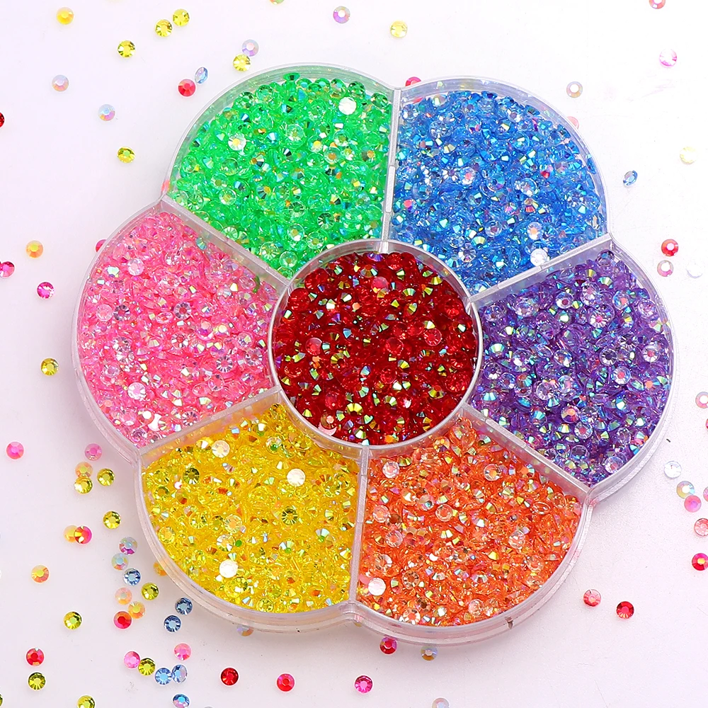 2-4mm Candy colors AB Transparent Nail Art Rhinestones Round Resin Flatback Glitter Strass Stones DIY 3D Nail Art Decorations