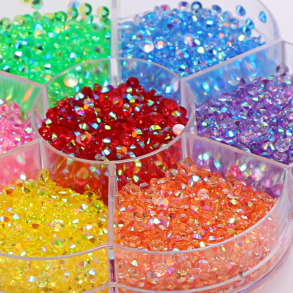 2-4mm Candy colors AB Transparent Nail Art Rhinestones Round Resin Flatback Glitter Strass Stones DIY 3D Nail Art Decorations