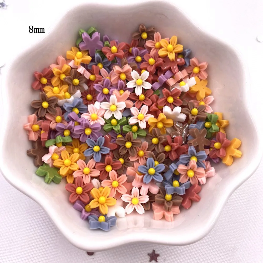 100Pcs 8mm Resin 3D Colorful Mini Flower Gems Flatback Figurines Scrapbook Wedding Applique  Nail Art Decor Crafts  OL560