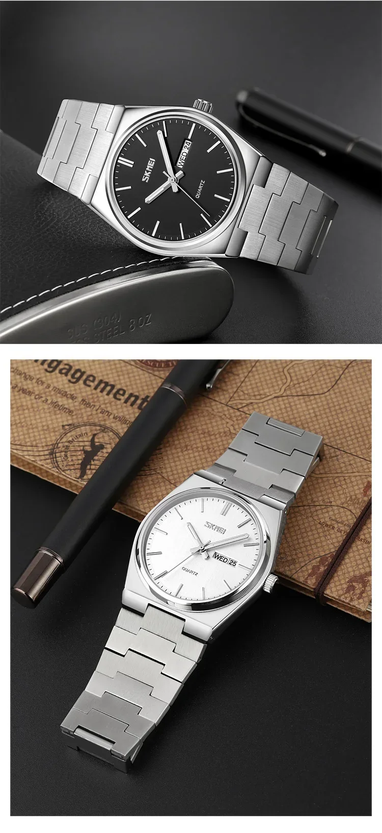 SKMEI 9288 Man reloj hombre Casual Quartz Clock Male Full Steel Time Week Sports Watch Mens Waterproof Business Wristwatches