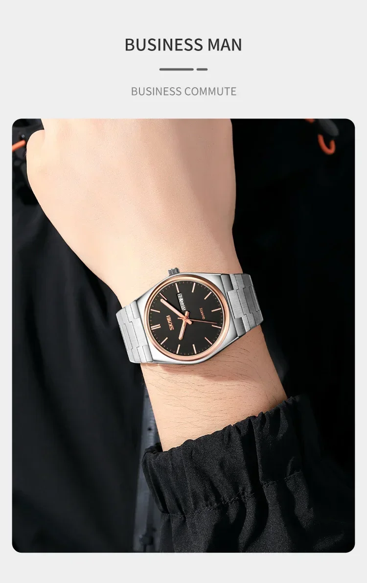 SKMEI 9288 Man reloj hombre Casual Quartz Clock Male Full Steel Time Week Sports Watch Mens Waterproof Business Wristwatches