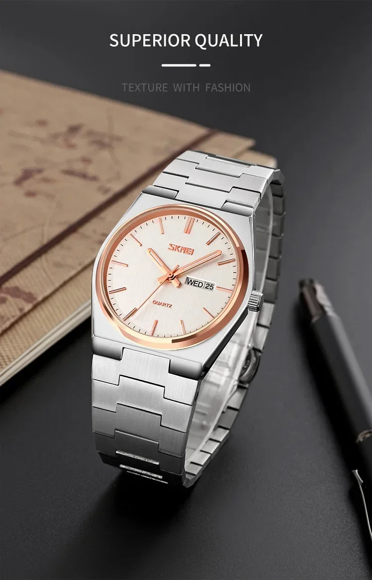 SKMEI 9288 Man reloj hombre Casual Quartz Clock Male Full Steel Time Week Sports Watch Mens Waterproof Business Wristwatches