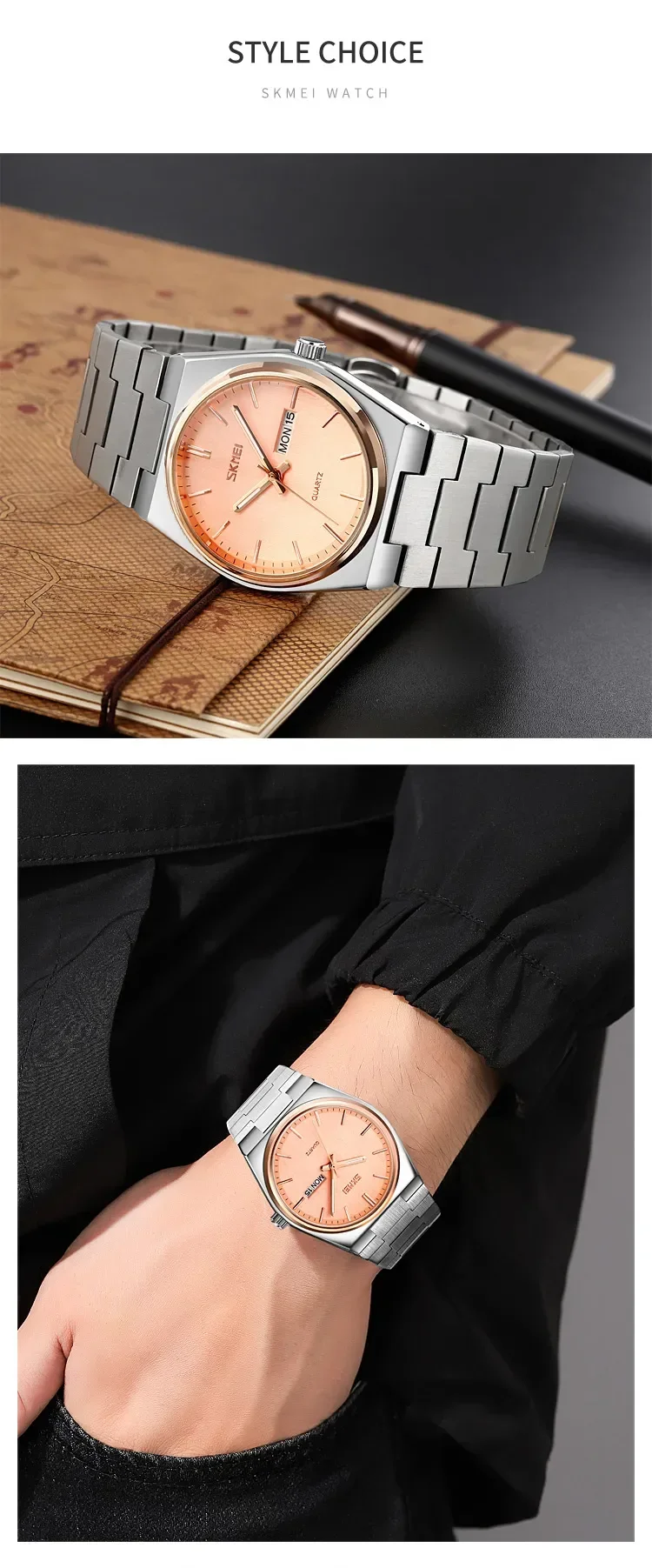 SKMEI 9288 Man reloj hombre Casual Quartz Clock Male Full Steel Time Week Sports Watch Mens Waterproof Business Wristwatches
