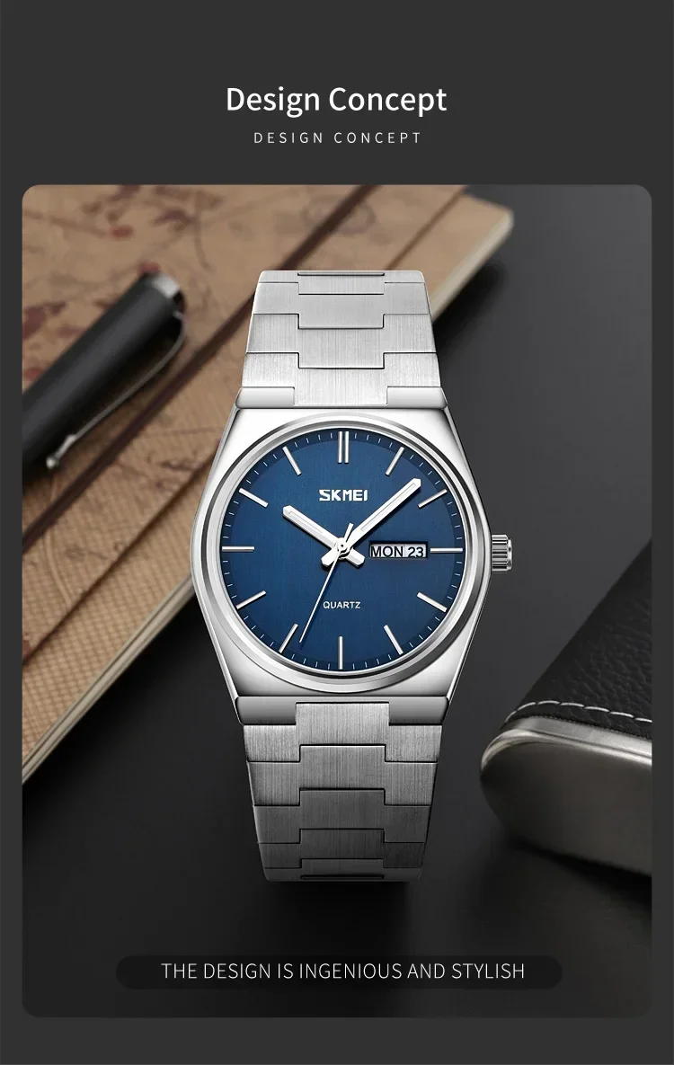 SKMEI 9288 Man reloj hombre Casual Quartz Clock Male Full Steel Time Week Sports Watch Mens Waterproof Business Wristwatches
