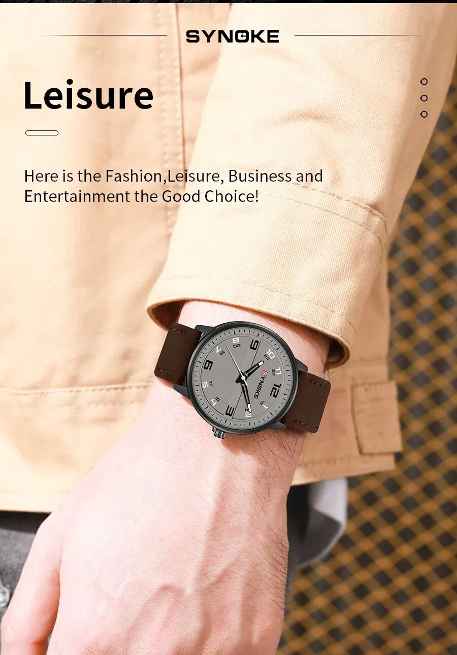 SYNOKE Men Quartz Watch Fashion Simple Business Belt Retro Watch For Men Watch Student Wristwatch Sports Non Mechanical