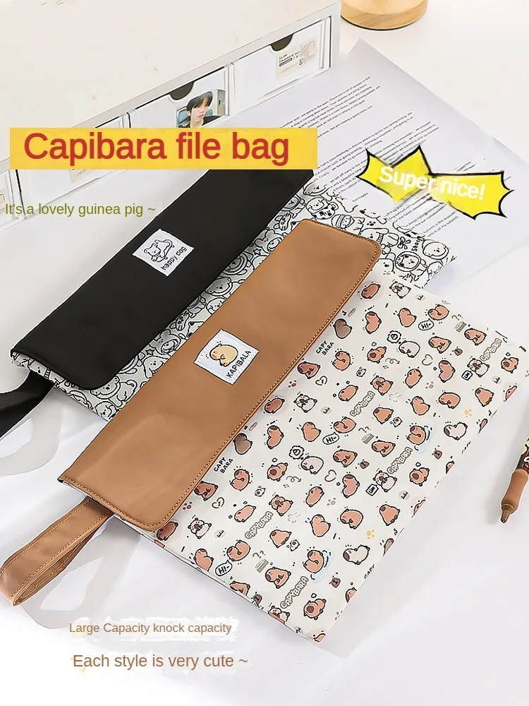Kapibala File Bag Student Stationery Bag Cartoon High Appearance Large Capacity Zipper Storage Bag