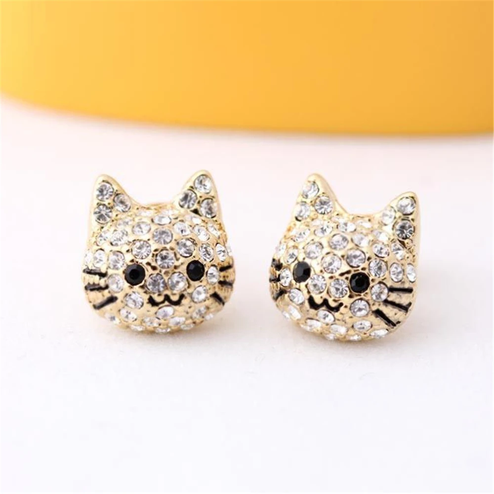 Cute Girl Cat Stud Earrings Exquisite Women's Earrings Fashion Accessories Party Jewelry Full Rhinestone Stud Earrings Girl Gift