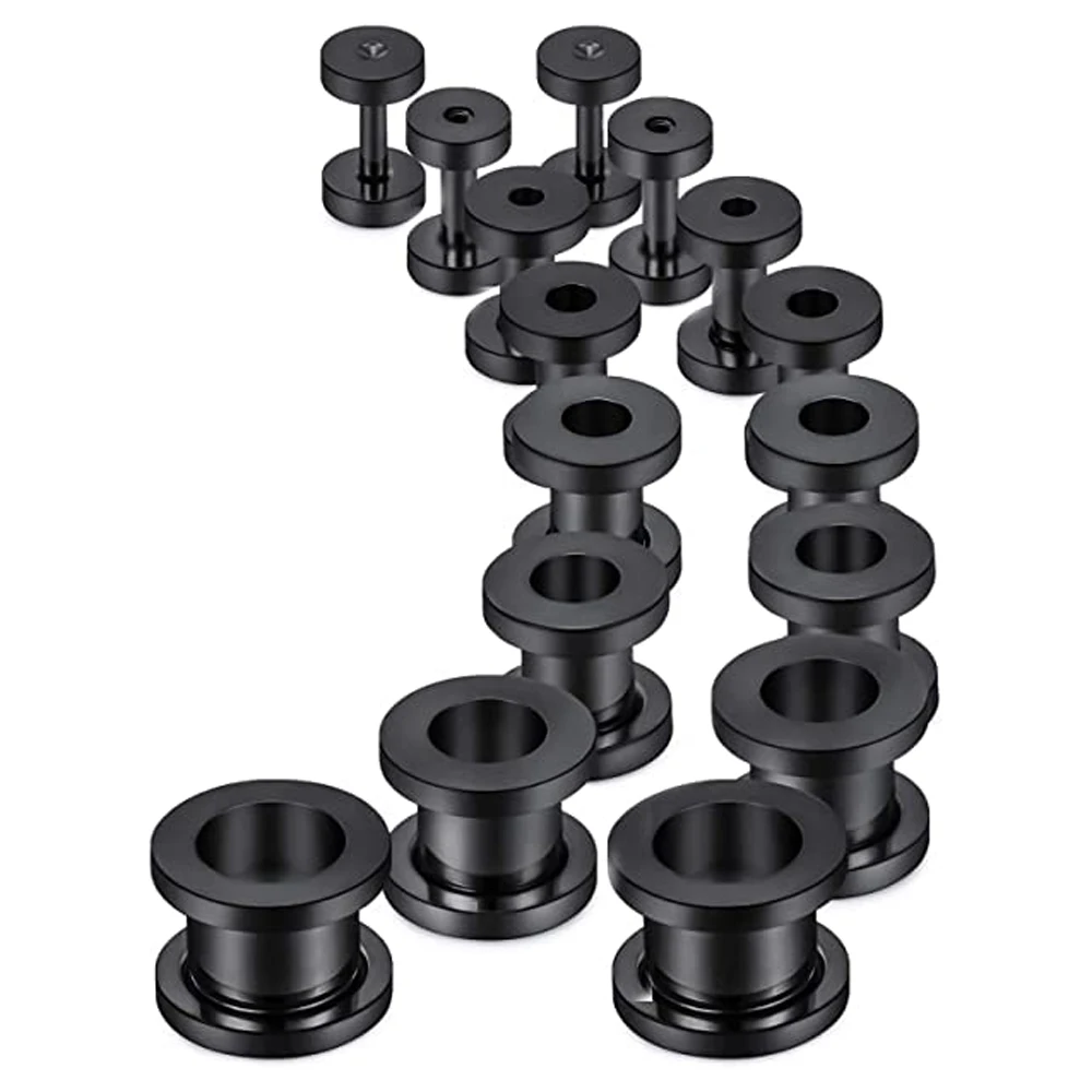 Screw Fit Ear Gauges Surgical Steel Tunnel Expander Earrings Earlobe Plugs Stretching Body Piercing Jewelry Set for Women Men