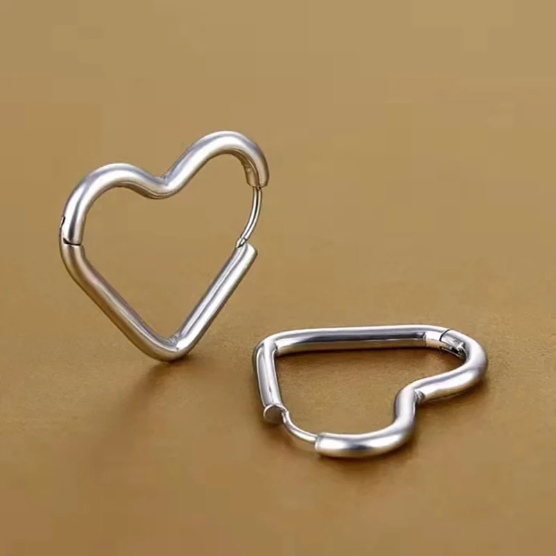 Fashion Minimalist Gold Color Stainless Steel Heart Earrings For Women Girl Simple Punk Hoop Earrings Piercing Korean Jewelry