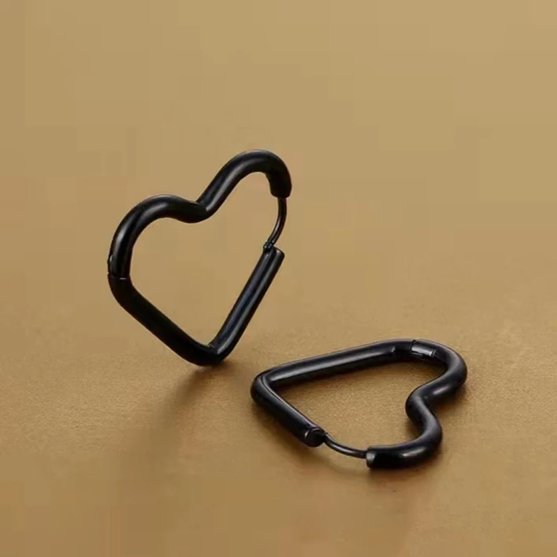 Fashion Minimalist Gold Color Stainless Steel Heart Earrings For Women Girl Simple Punk Hoop Earrings Piercing Korean Jewelry