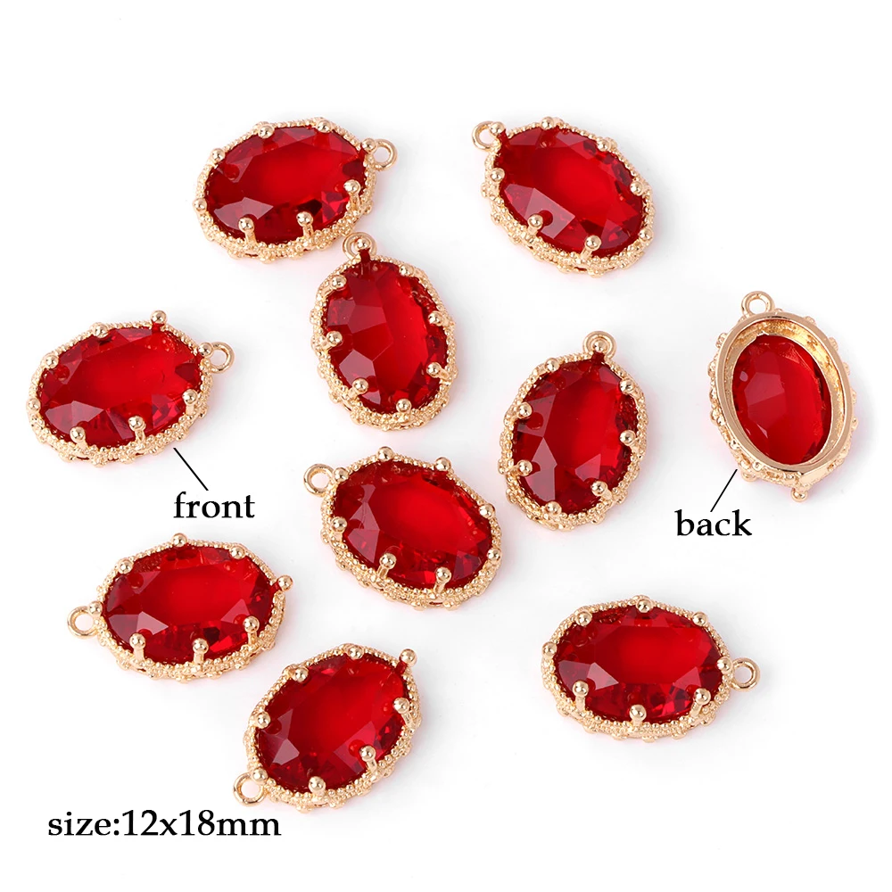 Fashoin Crystal Glass Pendant Oval Shape Rhinestone Charms for Vintage Women's Earrings Bracelet DIY Crafts Supply 5pcs