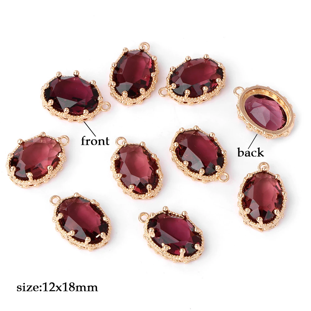 Fashoin Crystal Glass Pendant Oval Shape Rhinestone Charms for Vintage Women's Earrings Bracelet DIY Crafts Supply 5pcs