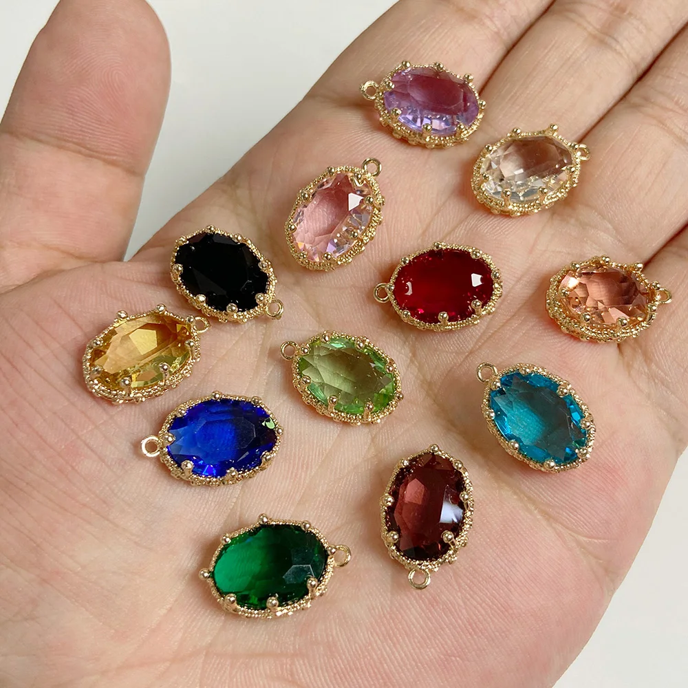 Fashoin Crystal Glass Pendant Oval Shape Rhinestone Charms for Vintage Women's Earrings Bracelet DIY Crafts Supply 5pcs