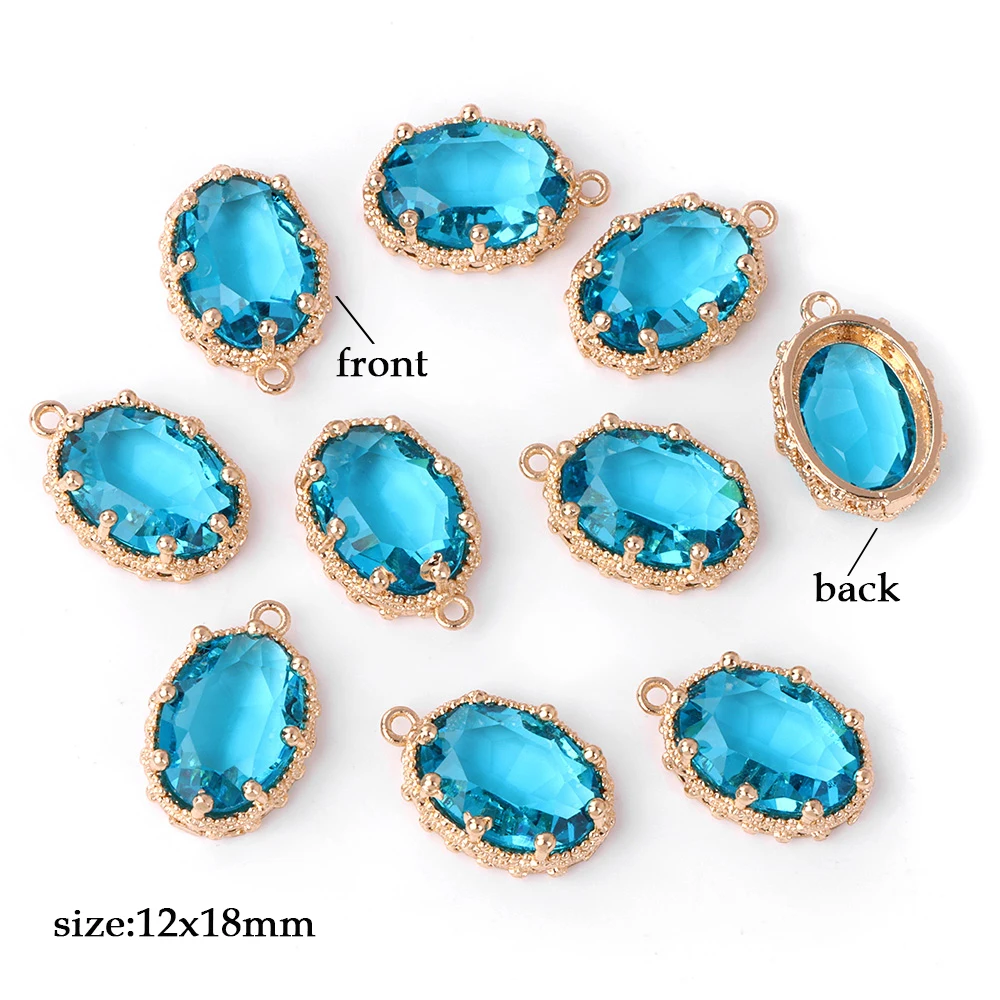 Fashoin Crystal Glass Pendant Oval Shape Rhinestone Charms for Vintage Women's Earrings Bracelet DIY Crafts Supply 5pcs