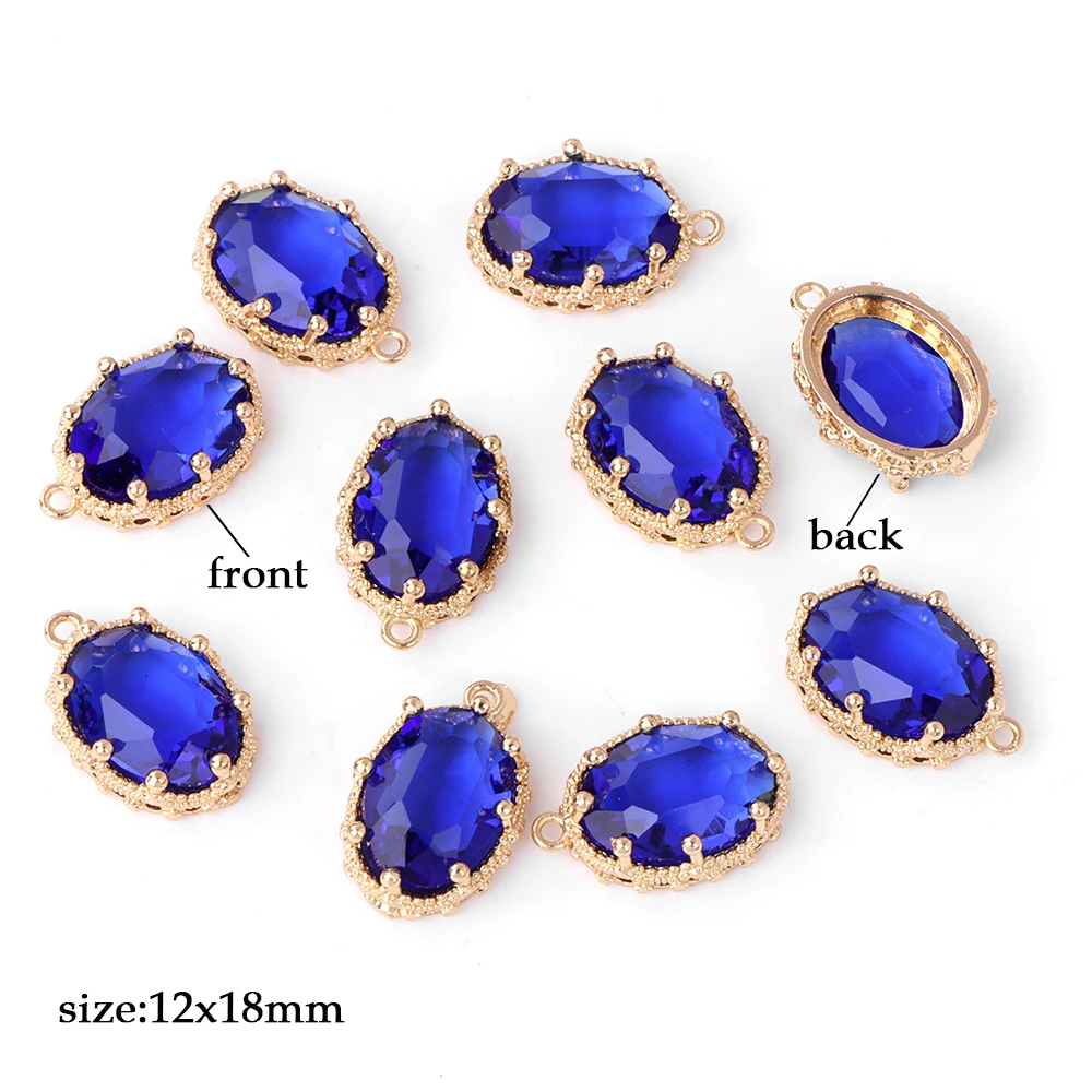 Fashoin Crystal Glass Pendant Oval Shape Rhinestone Charms for Vintage Women's Earrings Bracelet DIY Crafts Supply 5pcs
