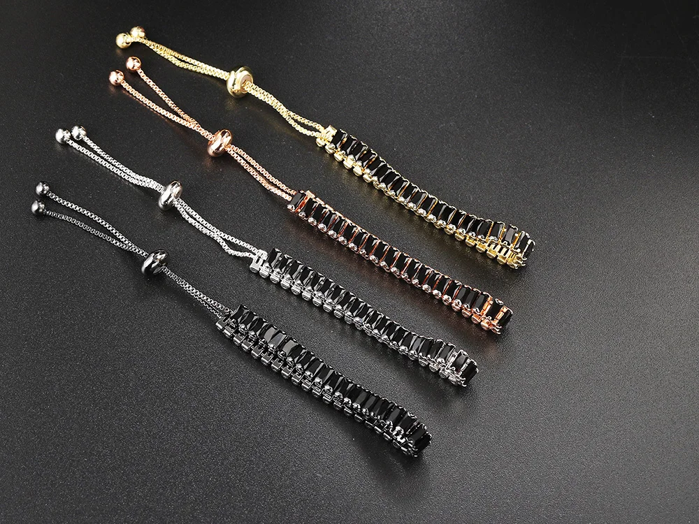 Black Crystal Tennis Bracelets for Women & Men Luxury Iced Out Cubic Zirconia Adjustable Bracelet On Hand Hippie Jewelry DZH051