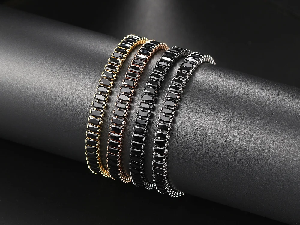 Black Crystal Tennis Bracelets for Women & Men Luxury Iced Out Cubic Zirconia Adjustable Bracelet On Hand Hippie Jewelry DZH051