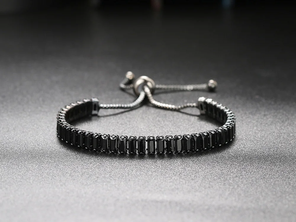 Black Crystal Tennis Bracelets for Women & Men Luxury Iced Out Cubic Zirconia Adjustable Bracelet On Hand Hippie Jewelry DZH051