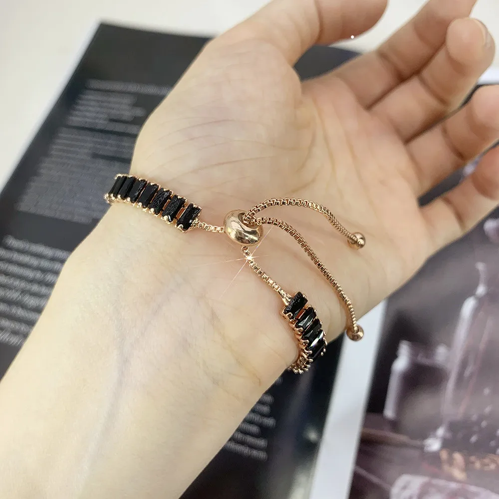 Black Crystal Tennis Bracelets for Women & Men Luxury Iced Out Cubic Zirconia Adjustable Bracelet On Hand Hippie Jewelry DZH051