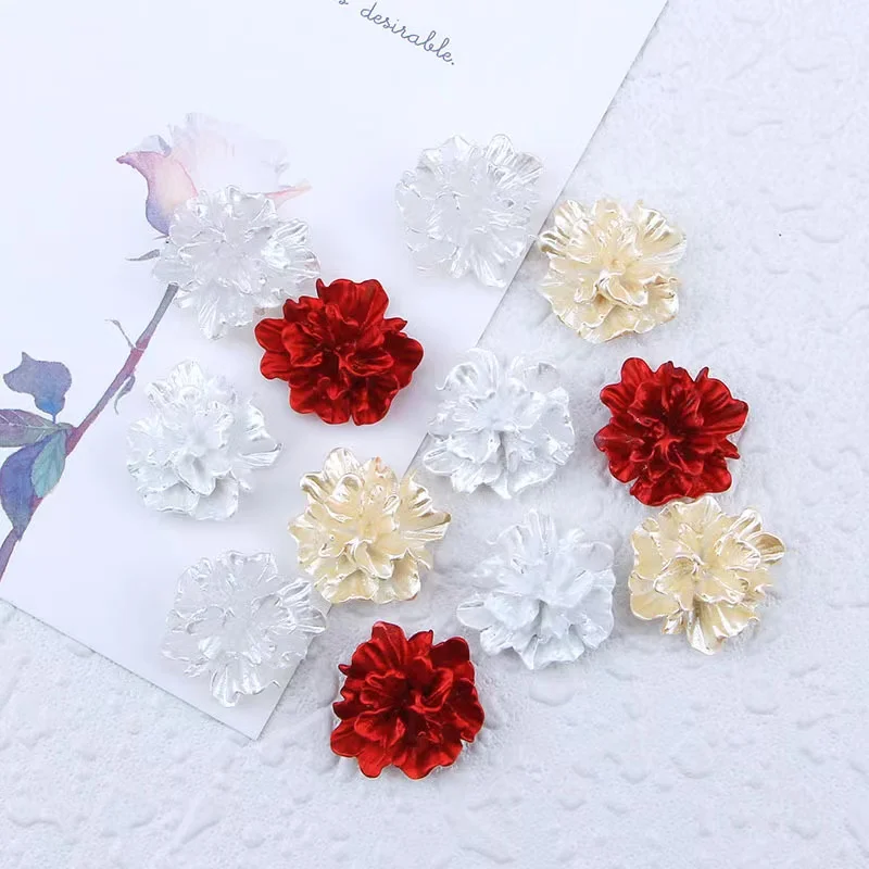 10Pcs/lot Flat Back Resin Cabochon Pearl White Red Champagne Gold Color 3D Rose Flower Charm Fit Phone Embellishment DIY Making