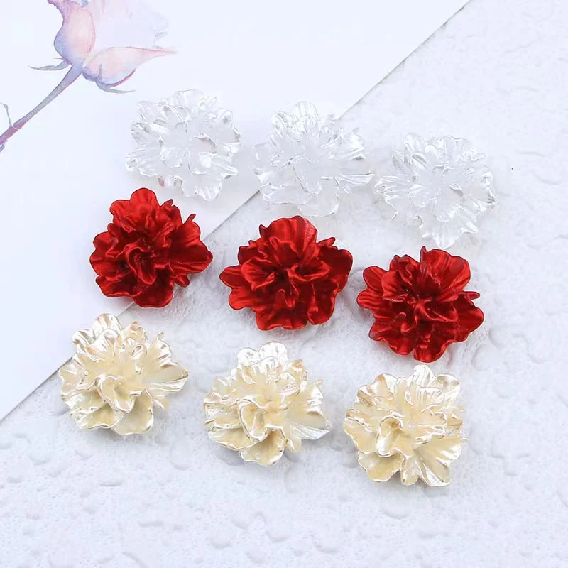 10Pcs/lot Flat Back Resin Cabochon Pearl White Red Champagne Gold Color 3D Rose Flower Charm Fit Phone Embellishment DIY Making