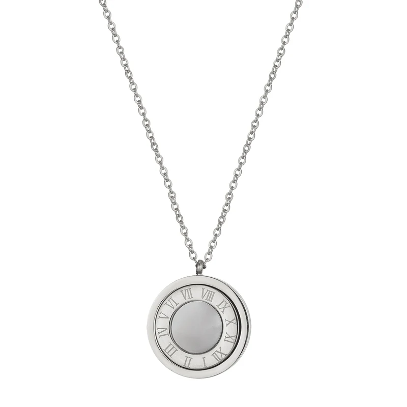Black Acrylic And Shell Double Side Pendant Necklace Stainless Steel Roman Numeral Gold Color Jewelry For Women Holiday Gifts