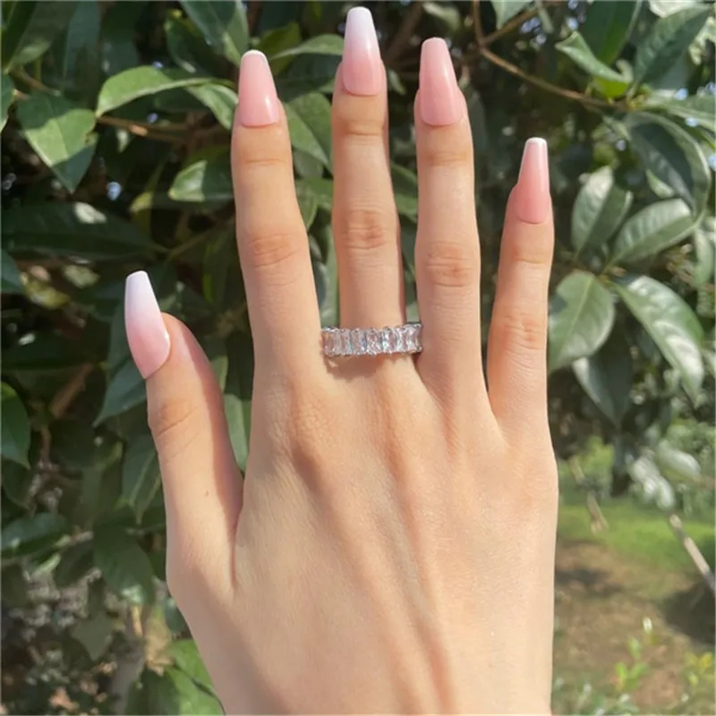 Ekopdee Luxury Band Zircon Rings For Women Eternity Promise CZ Crystal Finger Ring Engagement Wedding Jewelry Hot Sale Love Gift