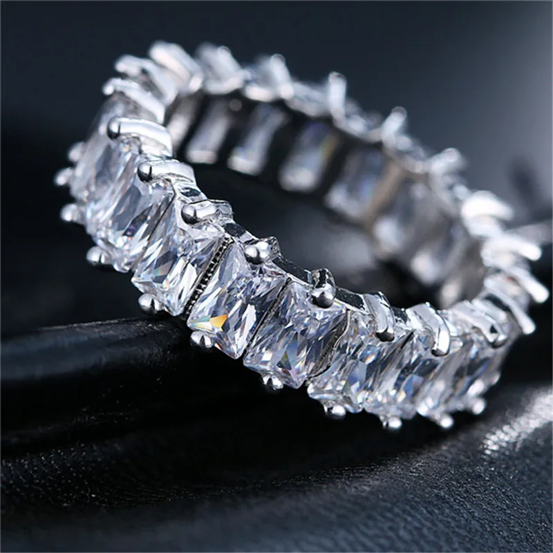 Ekopdee Luxury Band Zircon Rings For Women Eternity Promise CZ Crystal Finger Ring Engagement Wedding Jewelry Hot Sale Love Gift