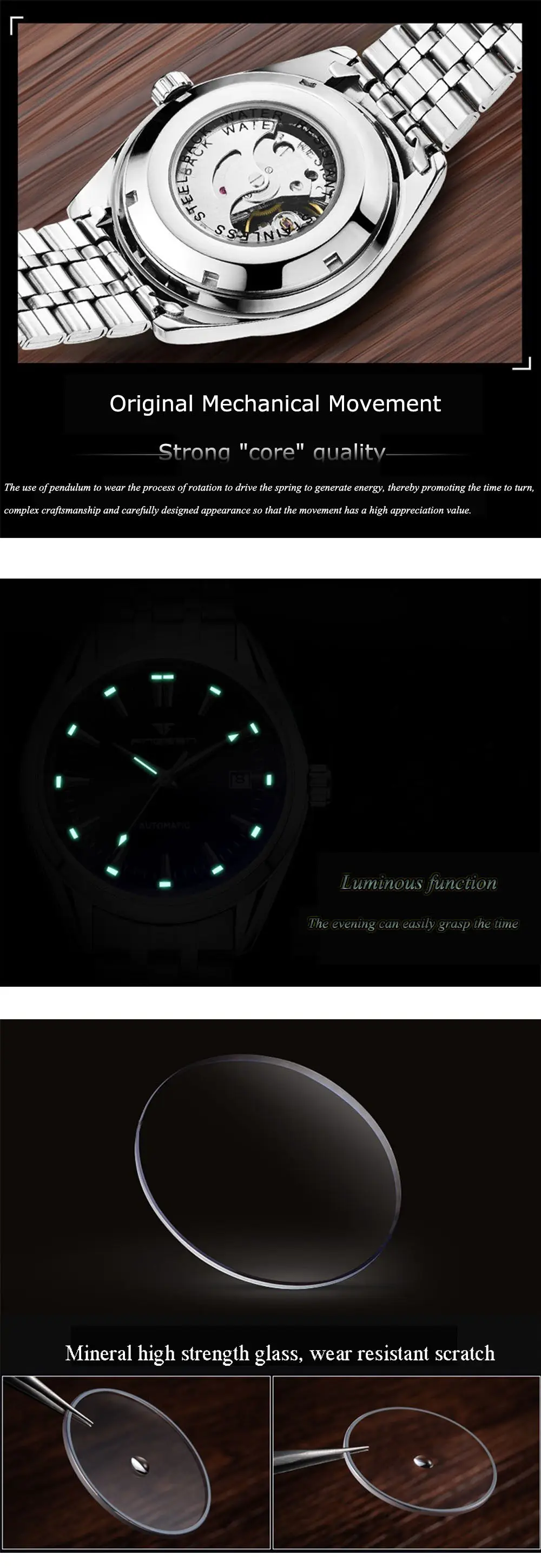 New Fashion Blue Light Automatic Mechanical Watches Business Men Luxury Watch Casual Calendar Wristwatches Male Gifts Watches