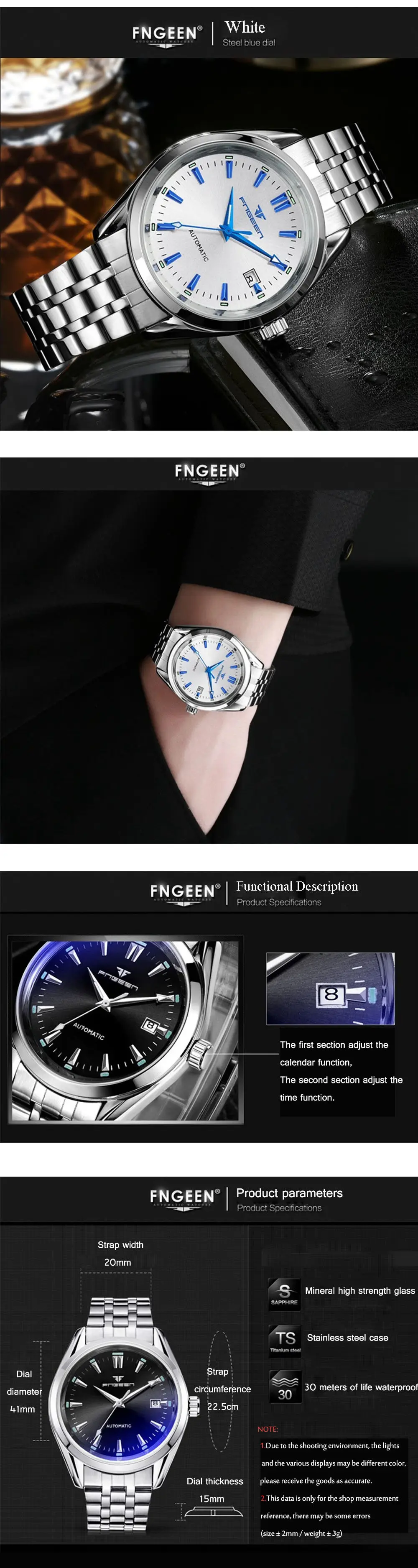 New Fashion Blue Light Automatic Mechanical Watches Business Men Luxury Watch Casual Calendar Wristwatches Male Gifts Watches
