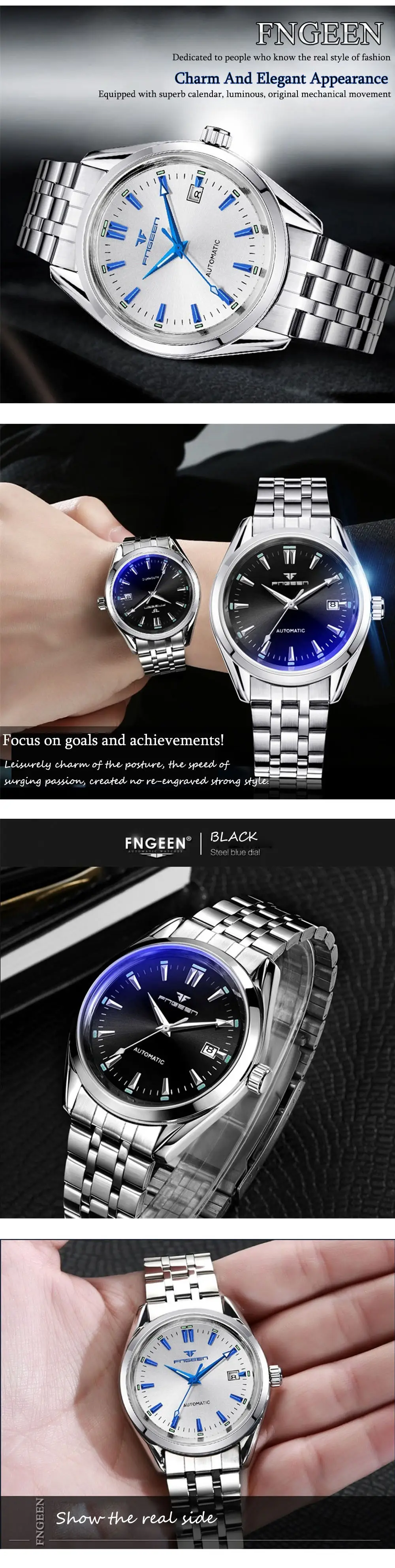 New Fashion Blue Light Automatic Mechanical Watches Business Men Luxury Watch Casual Calendar Wristwatches Male Gifts Watches