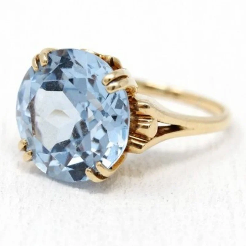 Jianjie Blue Cut Sparking Cubic Zirconia Women's Rings Elegant Gold Color Light Luxury Banquet Lady New Ring Jewelry Accessories