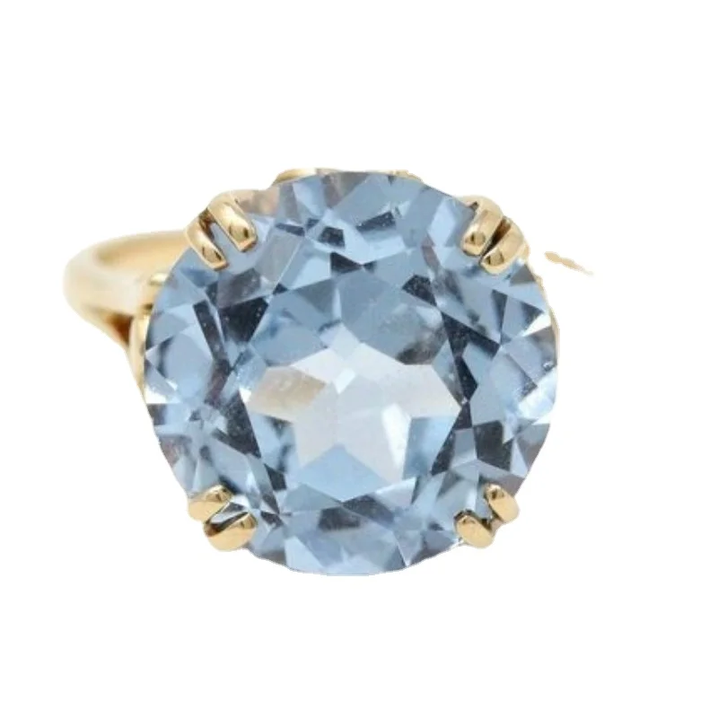 Jianjie Blue Cut Sparking Cubic Zirconia Women's Rings Elegant Gold Color Light Luxury Banquet Lady New Ring Jewelry Accessories