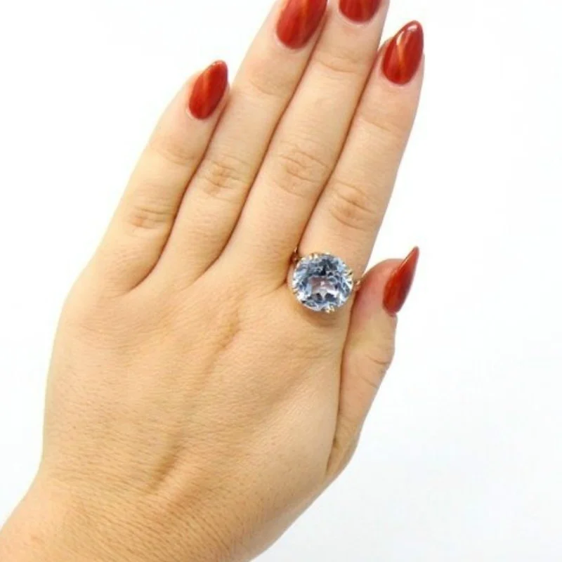 Jianjie Blue Cut Sparking Cubic Zirconia Women's Rings Elegant Gold Color Light Luxury Banquet Lady New Ring Jewelry Accessories