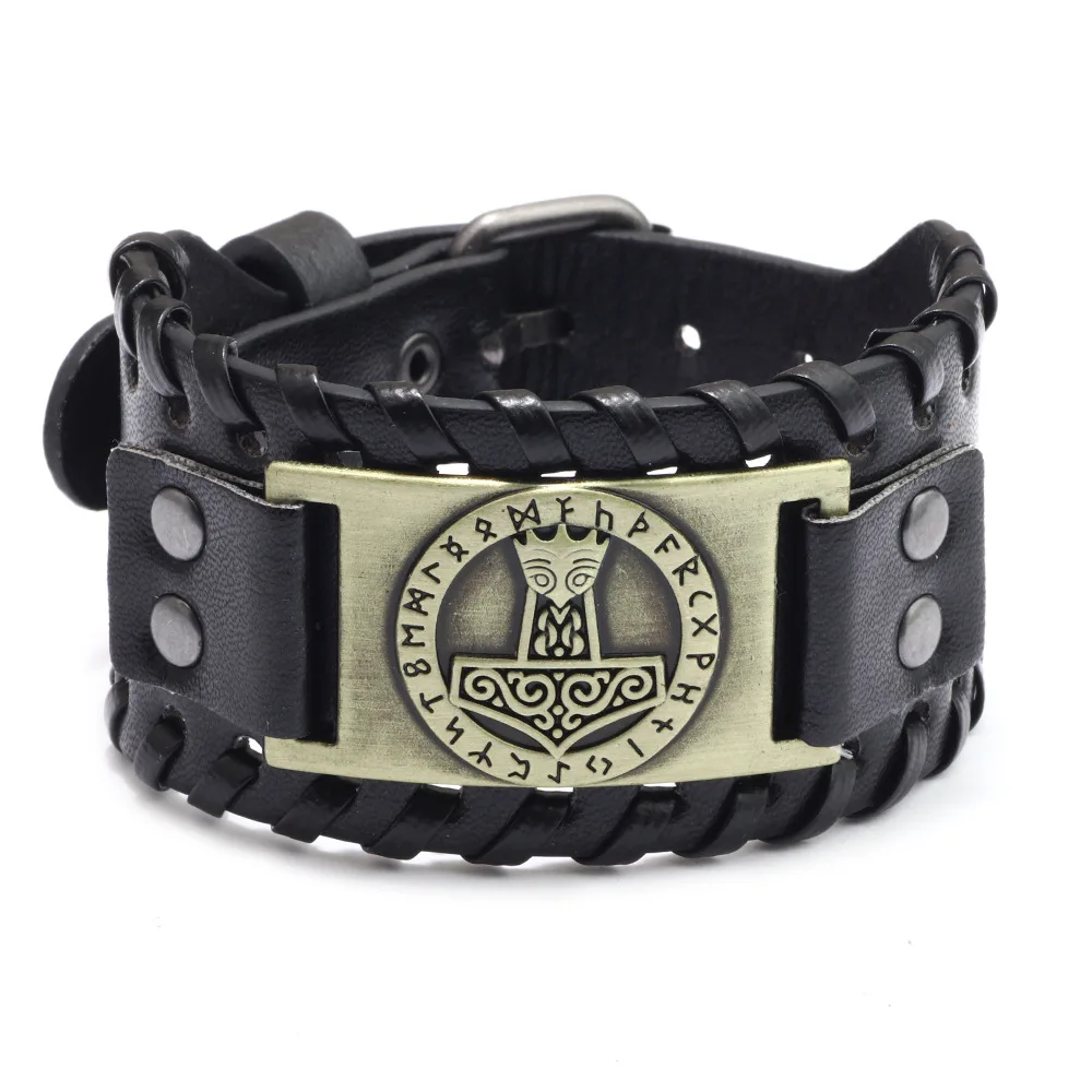 Trendy Viking Bracelet Nordic Rune Compass God Bird Charm Men's Bracelet New Fashion Leather Woven Jewelry Accessorie Party Gift