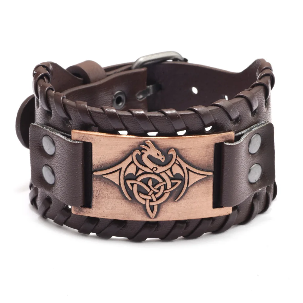 Trendy Viking Bracelet Nordic Rune Compass God Bird Charm Men's Bracelet New Fashion Leather Woven Jewelry Accessorie Party Gift