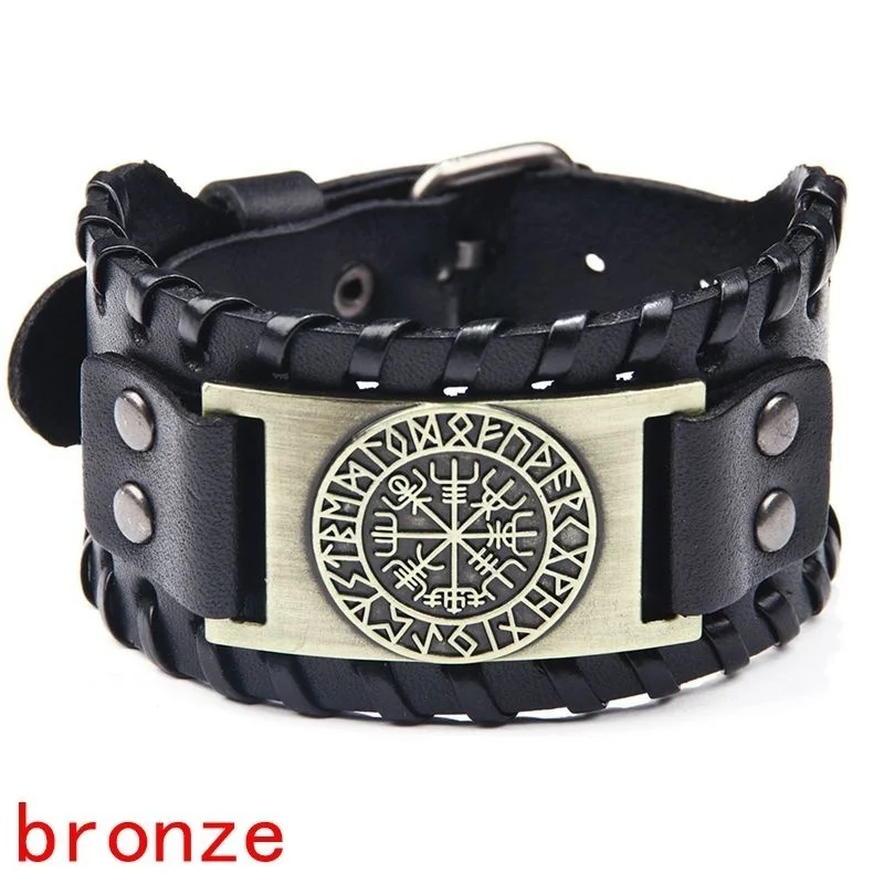 Trendy Viking Bracelet Nordic Rune Compass God Bird Charm Men's Bracelet New Fashion Leather Woven Jewelry Accessorie Party Gift
