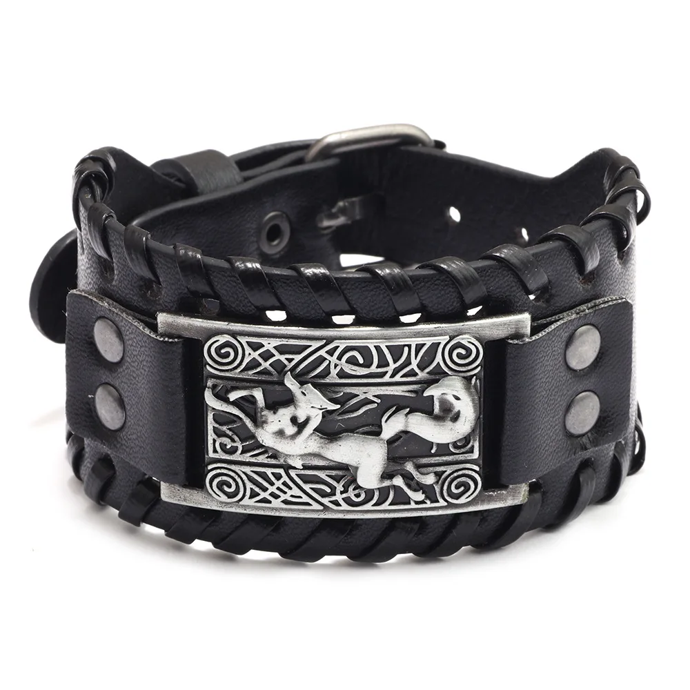 Trendy Viking Bracelet Nordic Rune Compass God Bird Charm Men's Bracelet New Fashion Leather Woven Jewelry Accessorie Party Gift